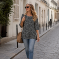 Tunique Elena Femme – Manches 3/4, Longue, Col Rond, Coupe Ample Décontractée Élégante