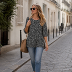 Tunique Elena Femme – Manches 3/4, Longue, Col Rond, Coupe Ample Décontractée Élégante