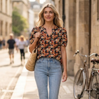 Valentina Haut Femme – Col V, Manches Bouffantes, Blouse Décontractée Élégante