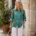 Lucia Chemise Femme Mandala – Imprimé Turquoise Or Violet, Tissu Léger Chic