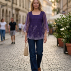 Giada Blouse Femme – Col Carré, Manches 3/4 Volants, Tunique Chiffon Élégante