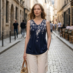 Valeria Camiseta Mujer – Escote en V, Fruncidos Laterales, Túnica Casual Elegante