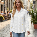 Elisa Blouse Femme – Col V, Manches Longues, Tunique Lin Décontractée Élégante