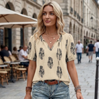 Francesca Blouse Femme Boho – Col en V avec Lien, Manches Bouffantes, Décontractée Fluide
