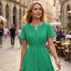 Giulia Robe d'été Femme – Dentelle Sangallo, Col en V, Mini A-Line Élégante