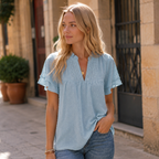 Aurora Blouse Femme – Col en V, Manches Volantées, Dentelle Crochet Bohème Élégante