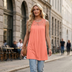 Elena Robe Femme d'Été – Sans Manches, Dentelle Col Rond, Coupe A Décontractée