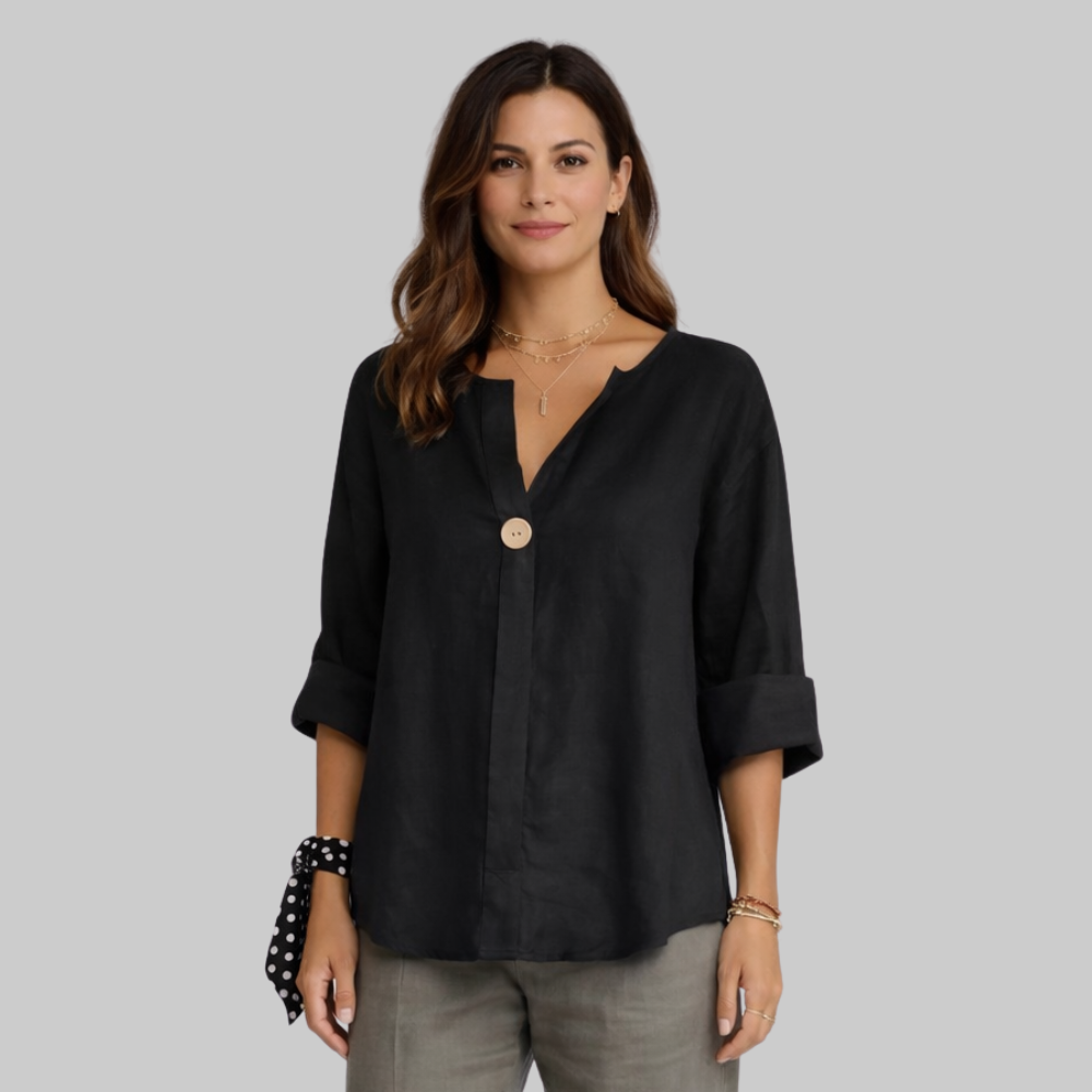 Blossom Blusa Mujer Elegante – Camisa con Escote en V en Algodón y Lino Casual