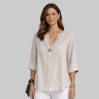 Blossom Blouse Femme Élégante – Chemisier Col V en Coton et Lin Décontracté