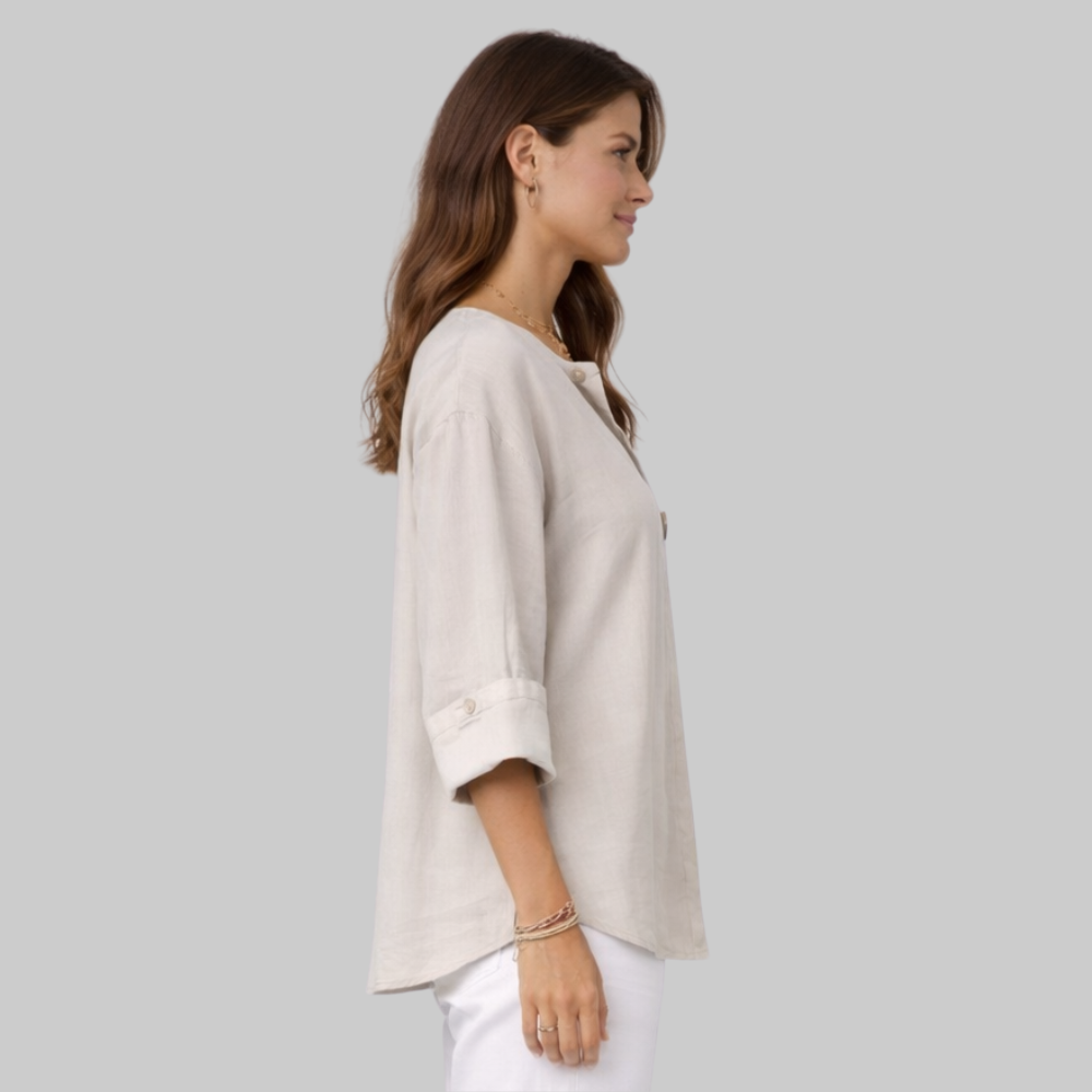 Blossom Blouse Femme Élégante – Chemisier Col V en Coton et Lin Décontracté
