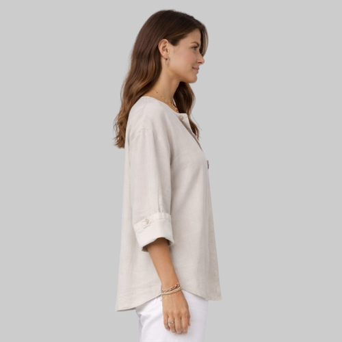 Blossom Blusa Mujer Elegante – Camisa con Escote en V en Algodón y Lino Casual