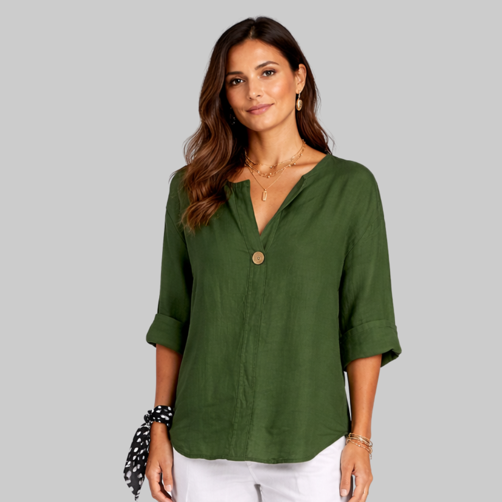 Blossom Blusa Mujer Elegante – Camisa con Escote en V en Algodón y Lino Casual
