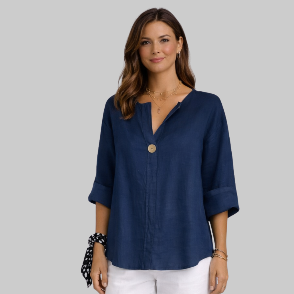 Blossom Blusa Mujer Elegante – Camisa con Escote en V en Algodón y Lino Casual