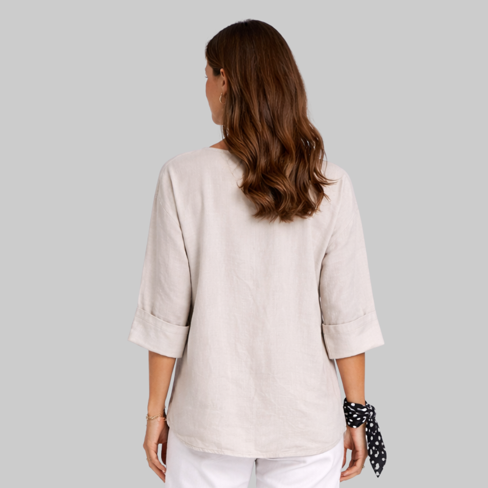Blossom Blouse Femme Élégante – Chemisier Col V en Coton et Lin Décontracté
