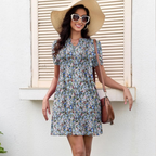 Elena Robe Femme T-shirt – Robe Col en V Manches Courtes Poches Décontractée d'Été