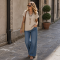 T-shirt Francesca Femme – Col en V, Haut Casual Élégant, Manches Courtes d'Été