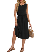 Ariana Women's Midi Dress – Sleeveless Dress with Pockets, Belt & Side Slit