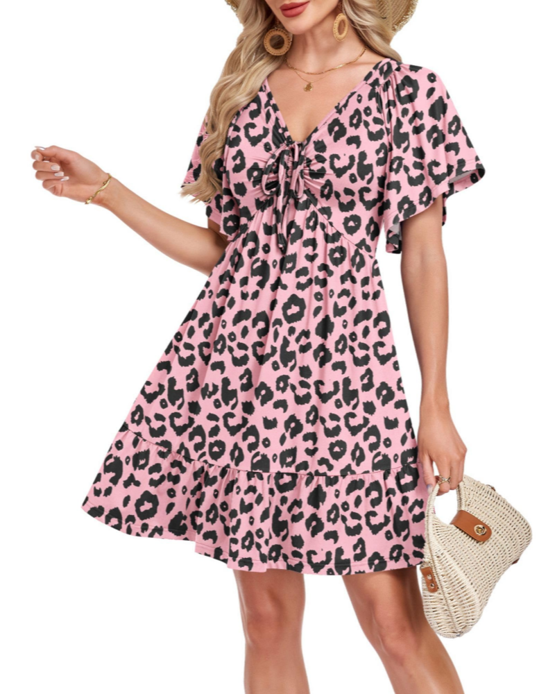 Florence Damen Sommerkleid – A-Linien-Kleid mit V-Ausschnitt, Kordelzug und Taschen