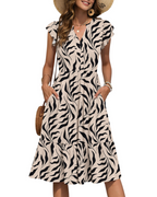 Vestido midi para mujer Camilla – vestido floral con escote en V y mangas con volantes