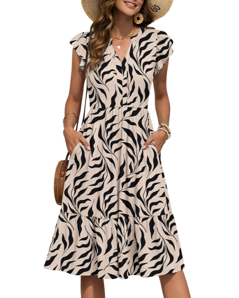 Vestido midi para mujer Camilla – vestido floral con escote en V y mangas con volantes