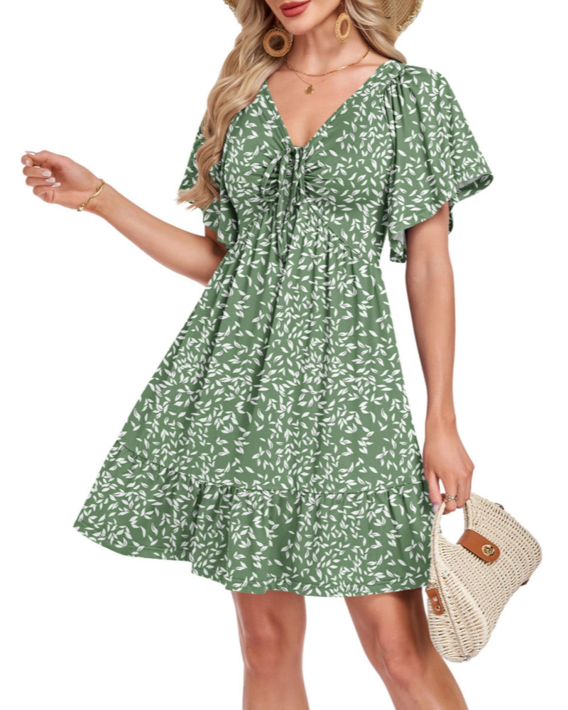 Florence Damen Sommerkleid – A-Linien-Kleid mit V-Ausschnitt, Kordelzug und Taschen