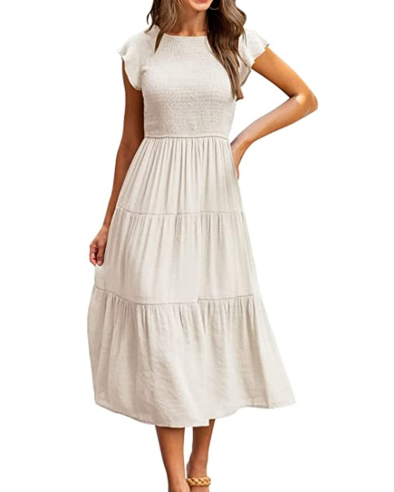 Sabrina Damen Maxikleid – Stufenkleid mit hoher Taille & Volant-Ärmeln