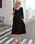 Valerie Abito Midi Woman – A-Line Dress with V-Neck & Lace Sleeves