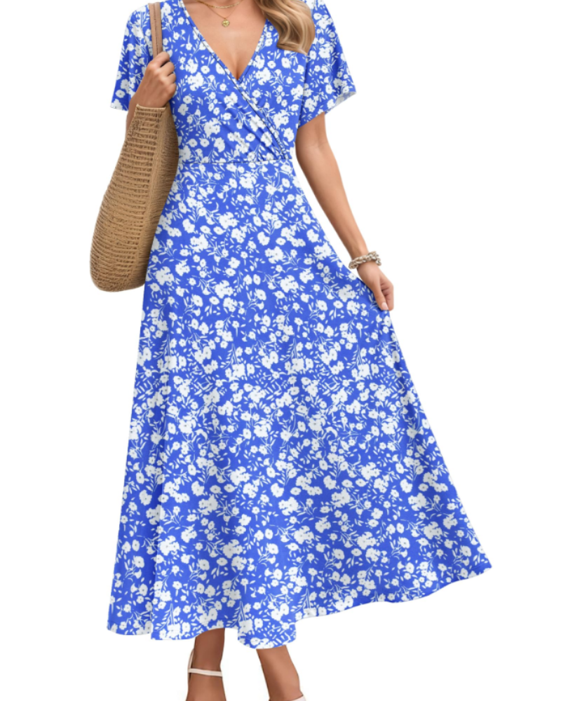 Isabelle Abito Maxi Femme – Robe Artistique avec Col en V et Taille Haute