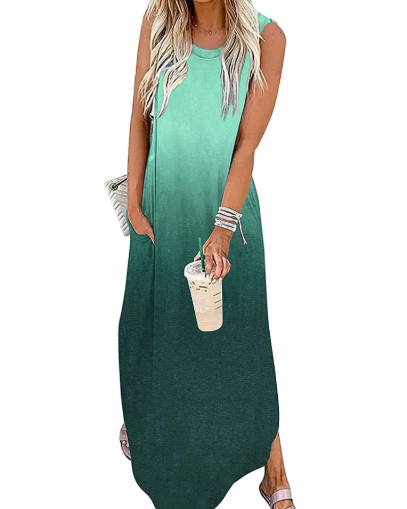 Mila Abito Donna – Vestito Maxi Senza Maniche con Spacco Laterale, Tasche & Fit Morbido