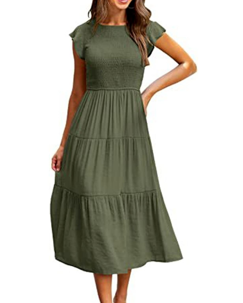 Sabrina Maxi Dress for Women – Tiered Dress with High Waist & Flared Sleeves