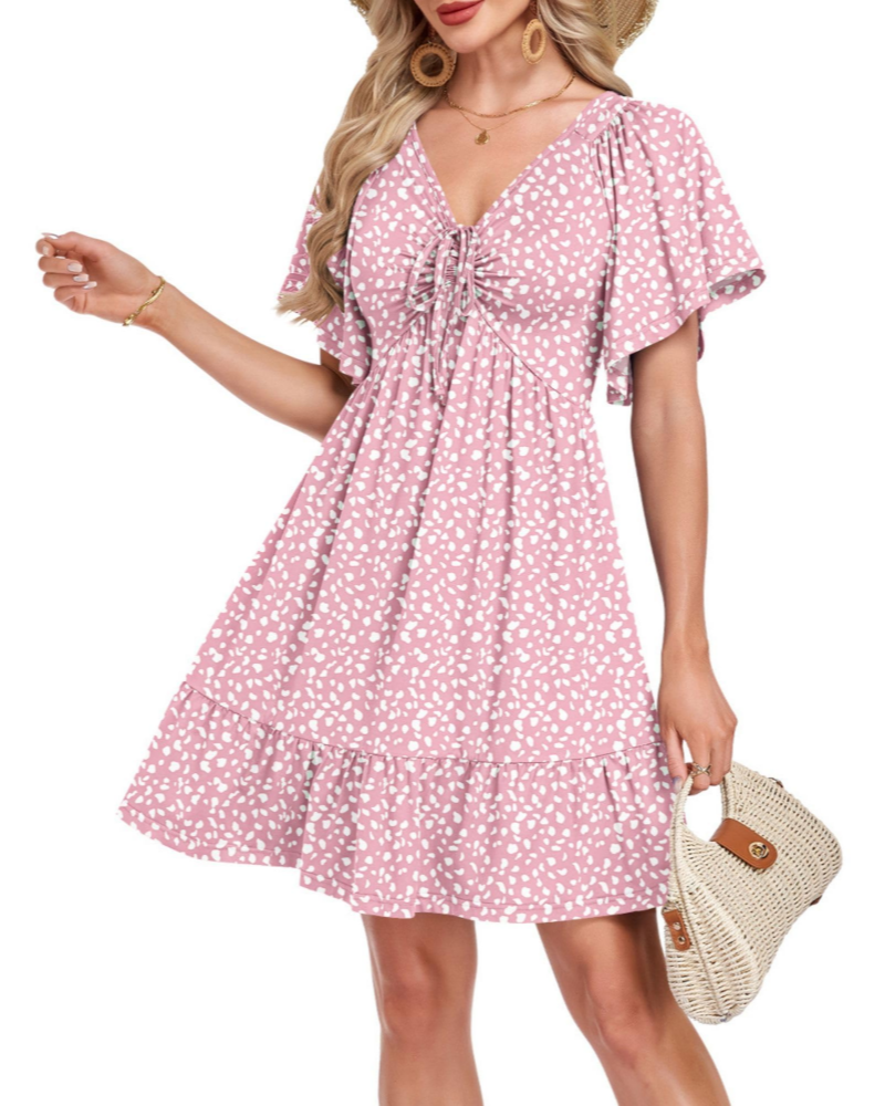 Florence Damen Sommerkleid – A-Linien-Kleid mit V-Ausschnitt, Kordelzug und Taschen