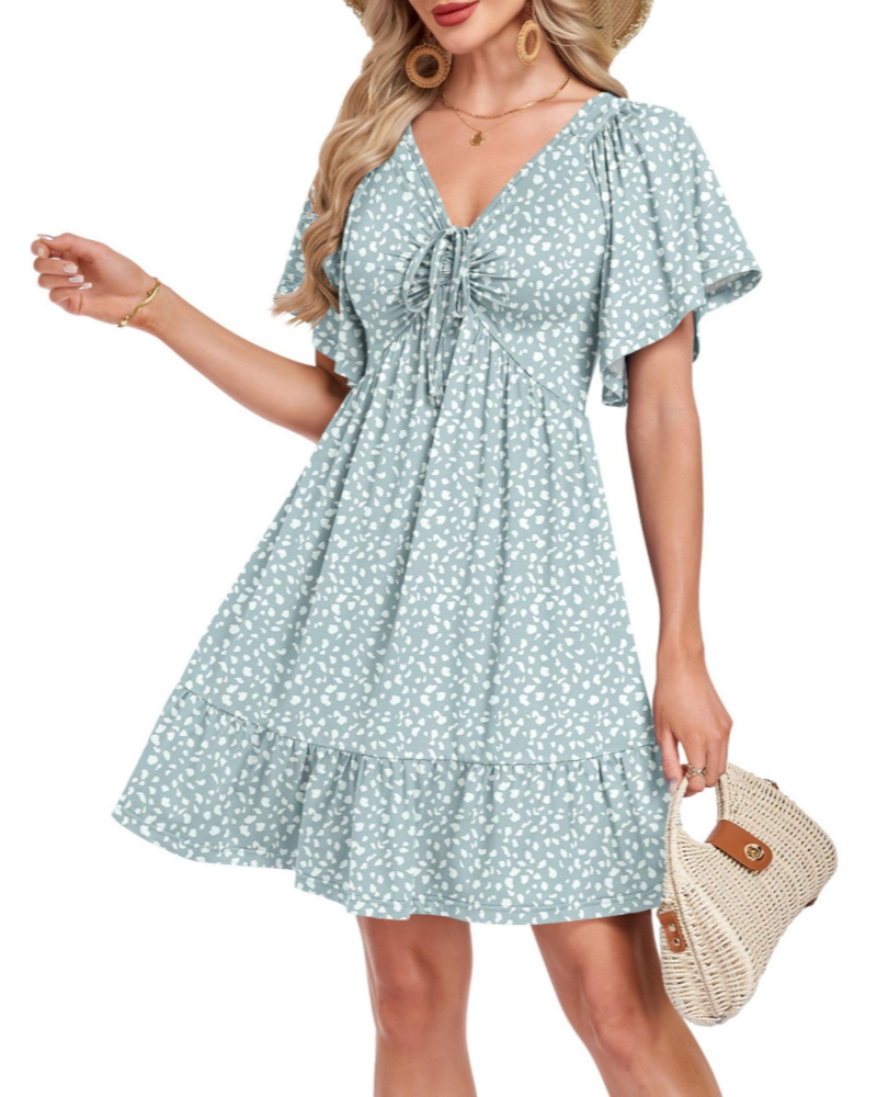 Florence Damen Sommerkleid – A-Linien-Kleid mit V-Ausschnitt, Kordelzug und Taschen