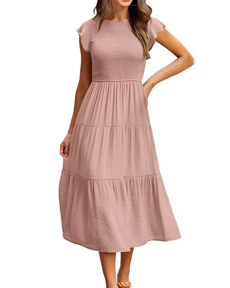 Sabrina Damen Maxikleid – Stufenkleid mit hoher Taille & Volant-Ärmeln