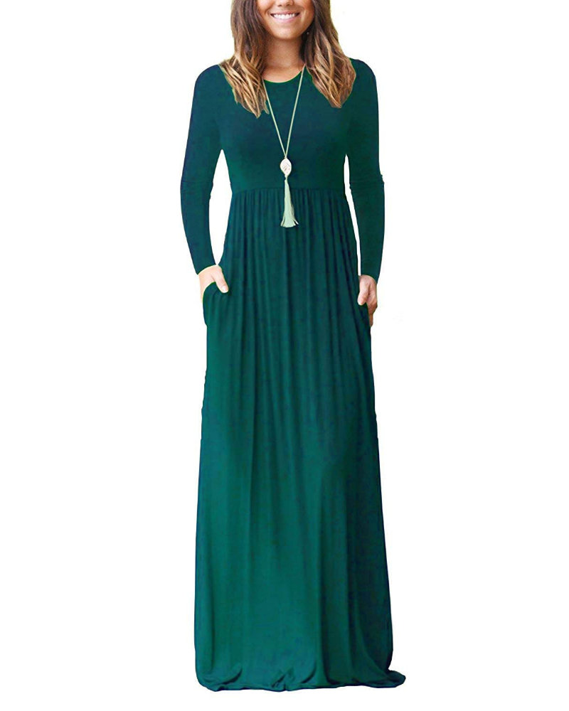 Georgia Abito Maxi Donna – Vestito Lungo a Maniche Lunghe con Tasche e Vestibilità Ampia