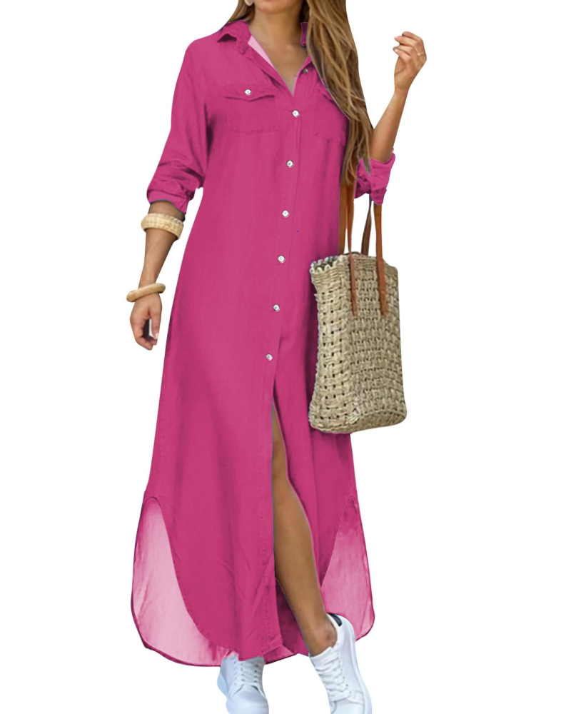 Rosalie Abito Chemisier Donna – Vestito Lungo Floreale con Colletto e Maniche Lunghe