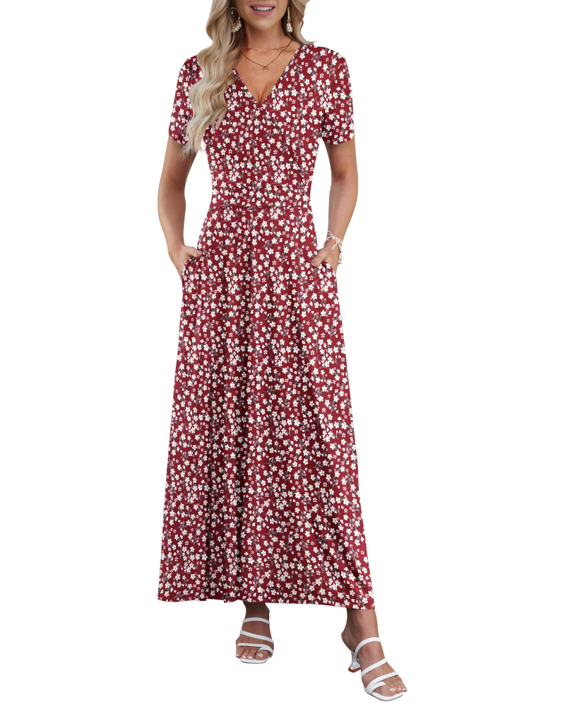 Danielle Abito Lungo Donna – Vestito Estivo con Scollo a V, Vita Alta e Tasche