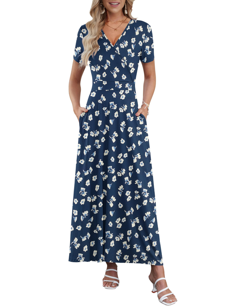 Danielle Abito Lungo Donna – Vestito Estivo con Scollo a V, Vita Alta e Tasche