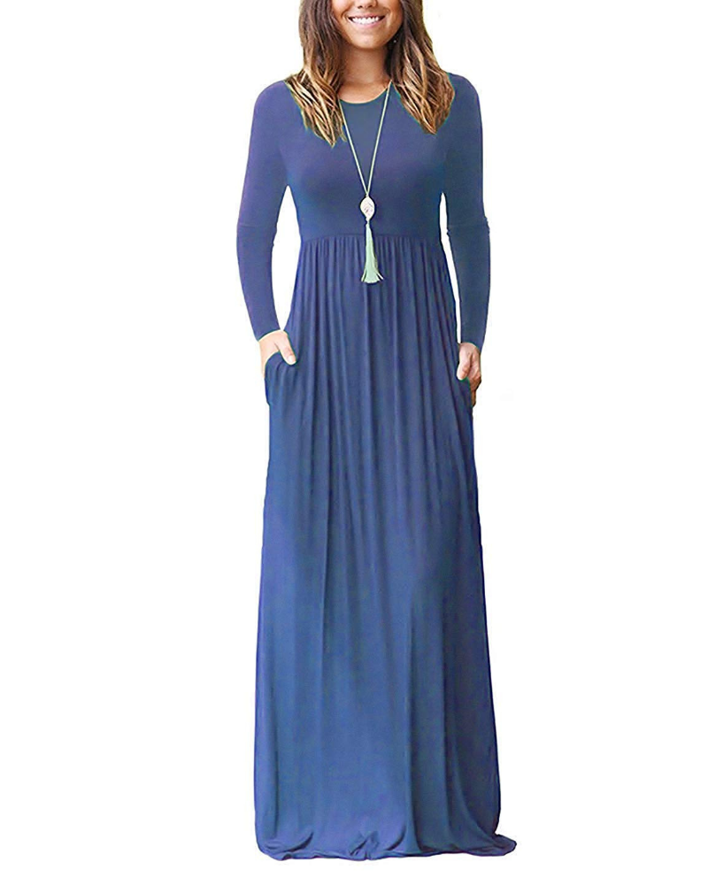 Georgia Abito Maxi Donna – Vestito Lungo a Maniche Lunghe con Tasche e Vestibilità Ampia