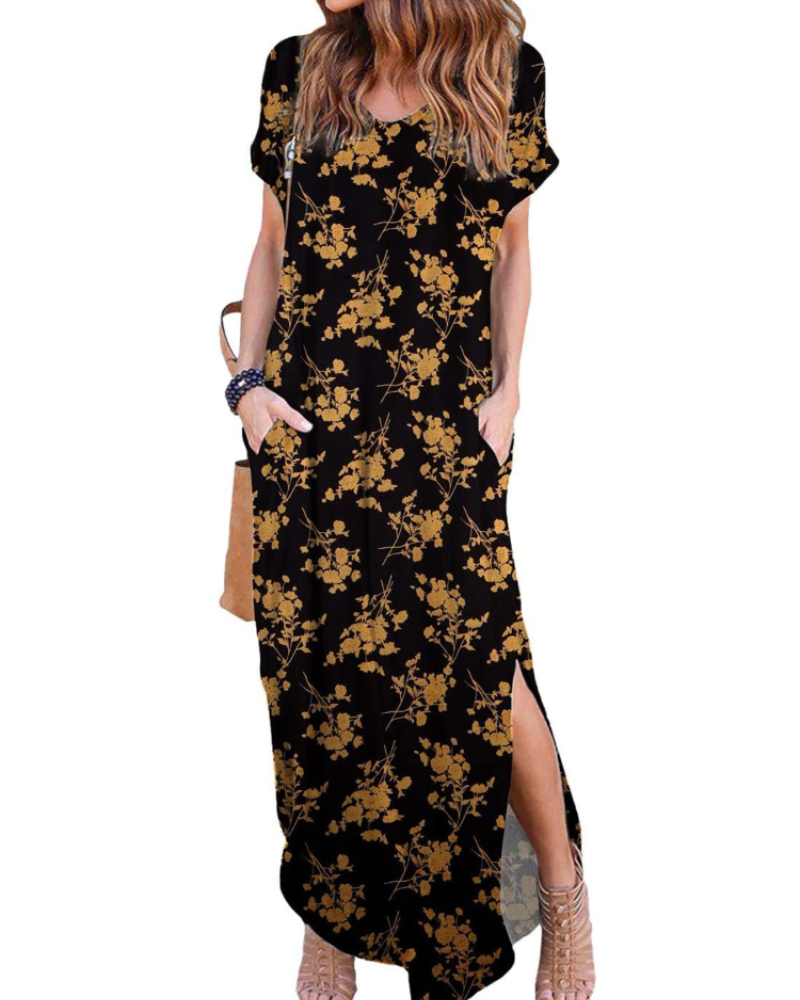 Paige Abito Donna – Vestito Maxi Estivo con Scollo a V, Maniche Corte & Spacchi Laterali