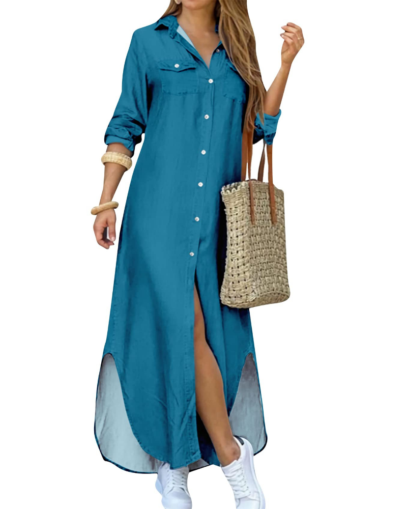 Rosalie Abito Chemisier Donna – Vestito Lungo Floreale con Colletto e Maniche Lunghe