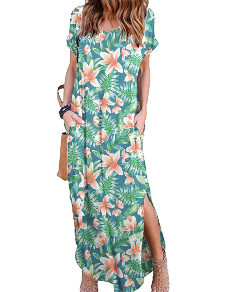 Paige Abito Donna – Vestito Maxi Estivo con Scollo a V, Maniche Corte & Spacchi Laterali