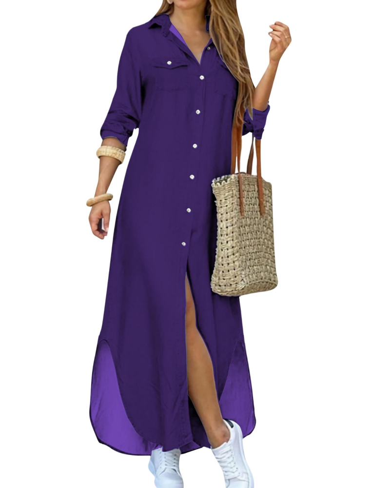 Rosalie Abito Chemisier Donna – Vestito Lungo Floreale con Colletto e Maniche Lunghe