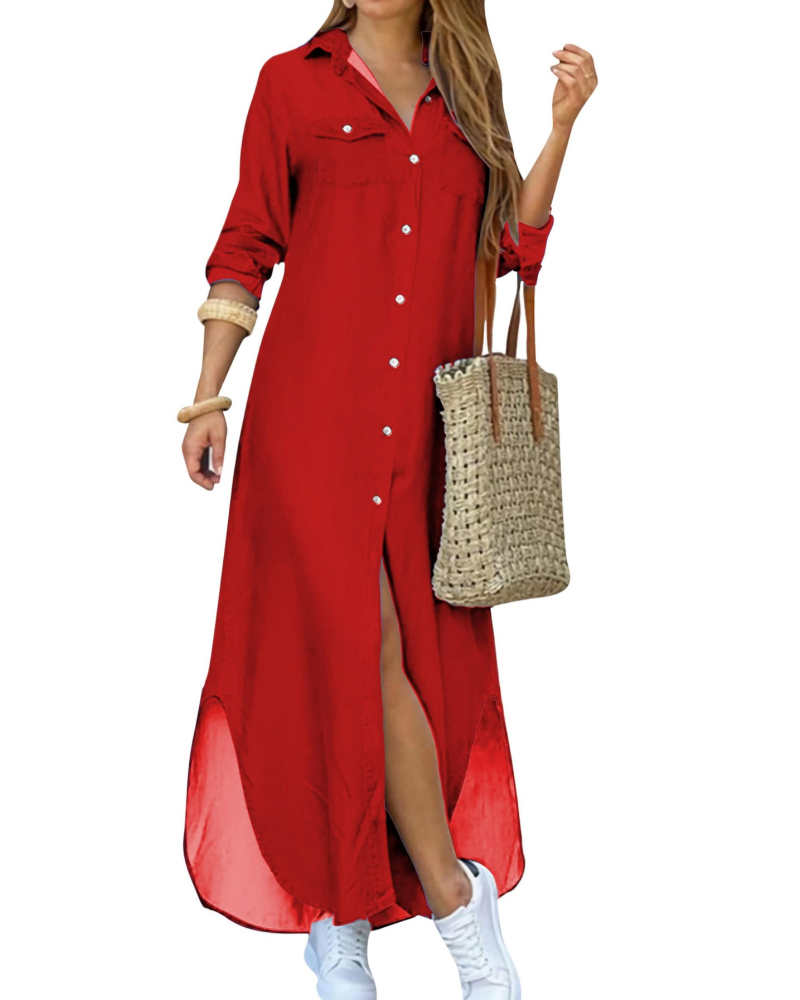 Rosalie Abito Chemisier Donna – Vestito Lungo Floreale con Colletto e Maniche Lunghe