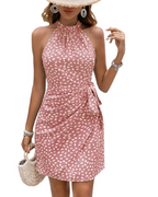 Maya Robe Femme – Robe Mini Sans Manches avec Volants, Col à Nouer et Taille Haute