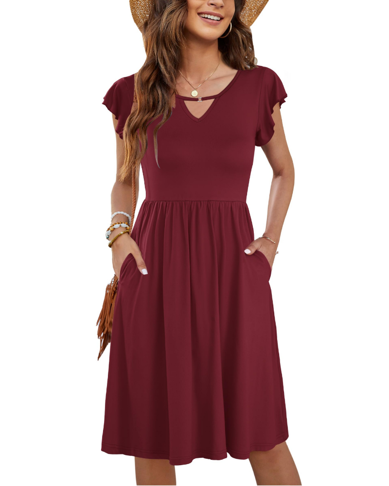 Caitlyn Abito Estivo Donna – Vestito Midi con Scollo a V, Volant e Tasche