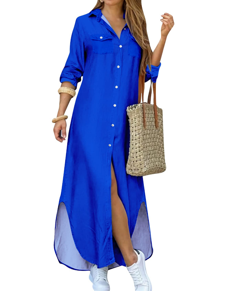 Rosalie Abito Chemisier Donna – Vestito Lungo Floreale con Colletto e Maniche Lunghe