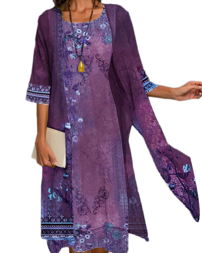 Beverly Completo Donna 2 Pezzi – Abito Midi Floreale con Cardigan in Tulle