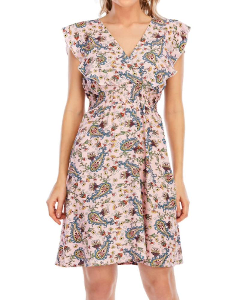 Women's Paige Abito – Floral Mini Dress in Chiffon with V-Neck, Ruffles & A-Line Silhouette
