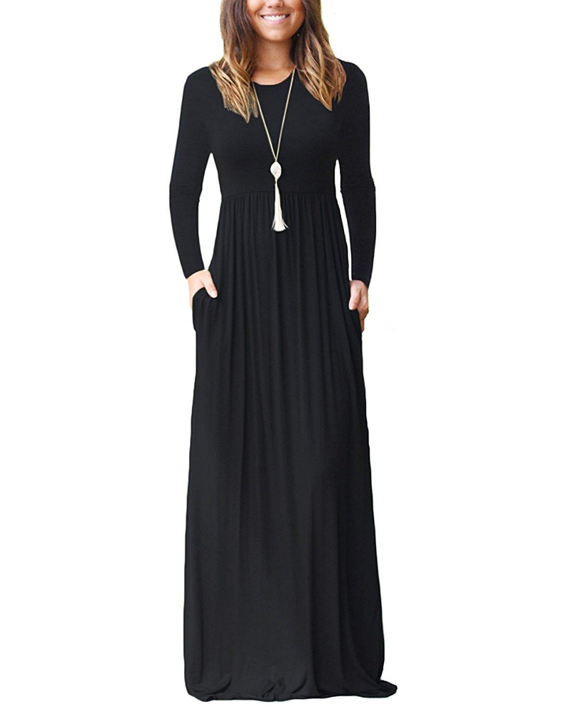 Georgia Abito Maxi Donna – Vestito Lungo a Maniche Lunghe con Tasche e Vestibilità Ampia