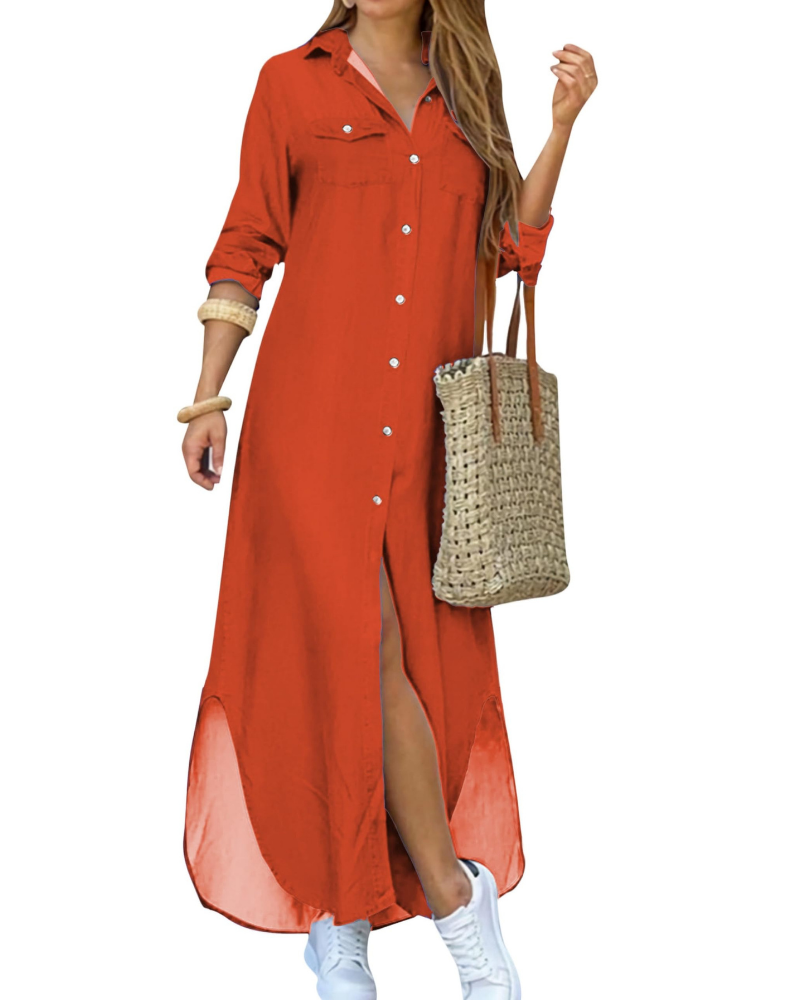 Rosalie Abito Chemisier Donna – Vestito Lungo Floreale con Colletto e Maniche Lunghe